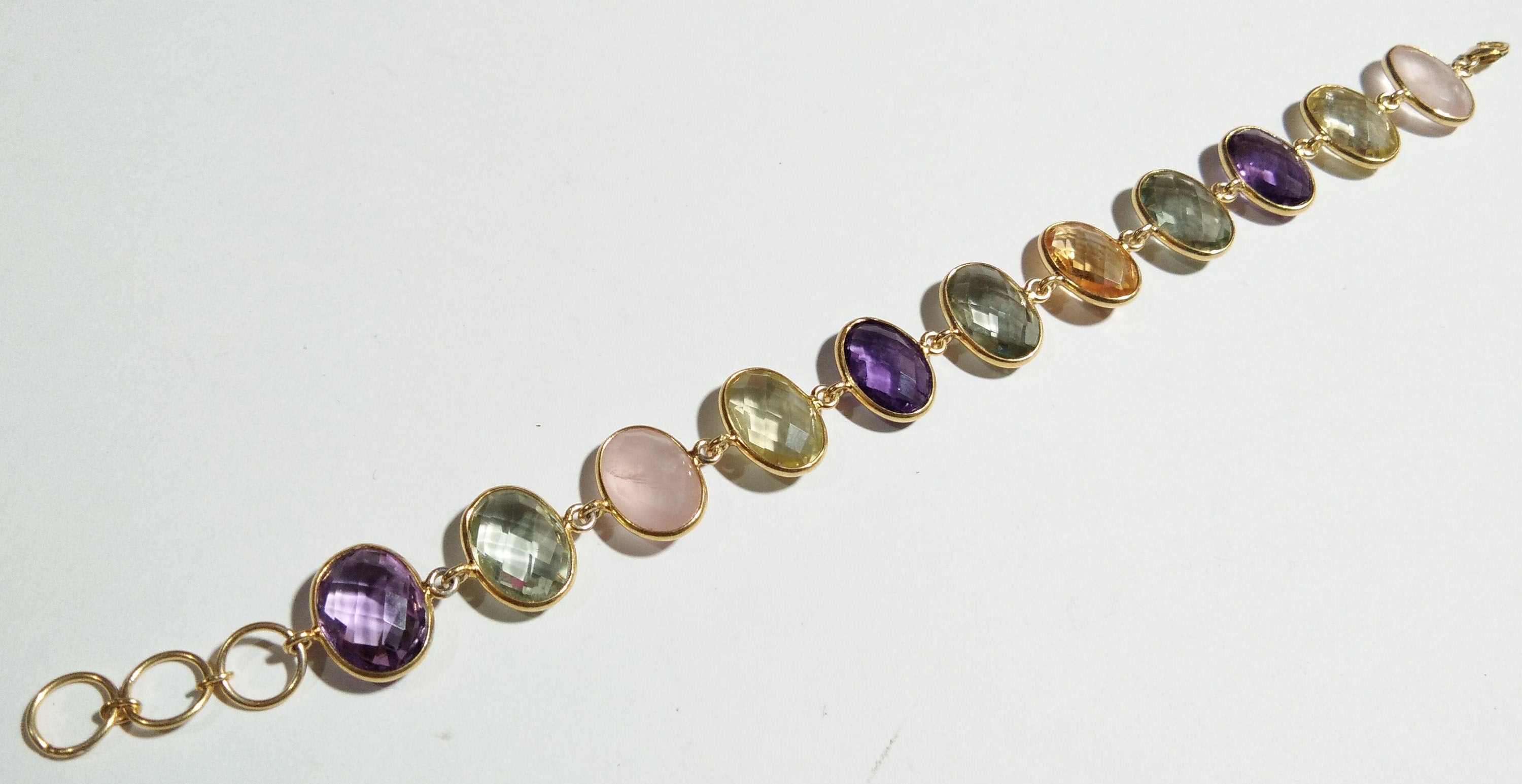 Green Amethyst,Amethyst,Citrine & Rose Quartz Bracelet, 925 Sterling Silver Jewelry, Good Quality Gemstone Bracelet, For Girls/Women Gift